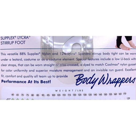 Body Wrappers Adult Body Stirrup Tights M/L 8-14 Adjustable Camisole Top Black - Picture 6 of 8